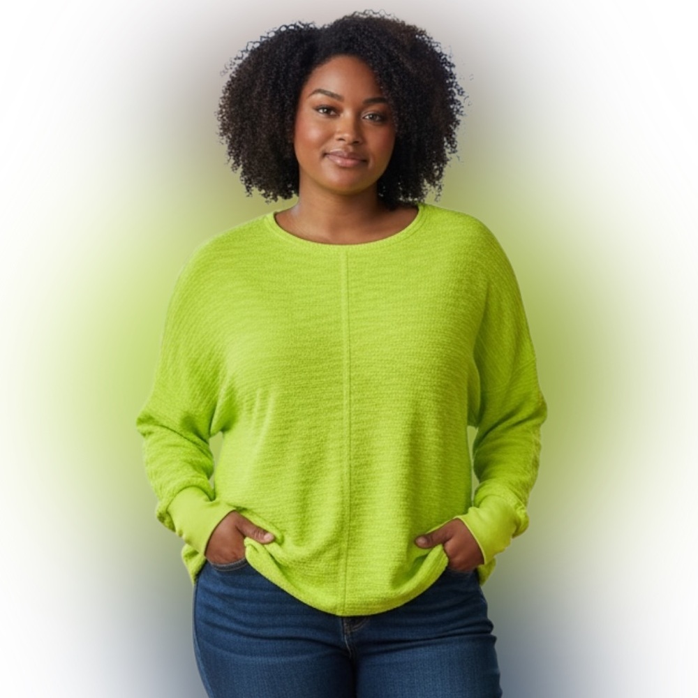 Belle by Kim Gravel Lime Green Crew Neck Sweater